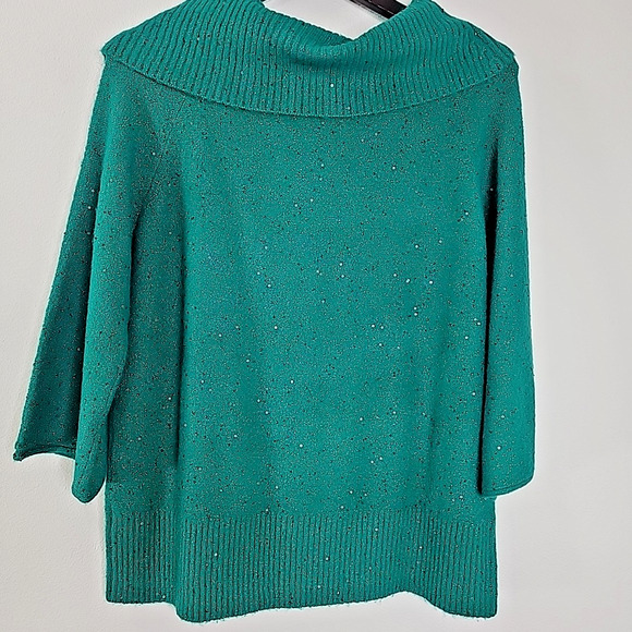 Cato Women’s Medium Sparkle Cowl Neck Sweater Teal Green 3/4 Sleeve Soft Knit - Picture 5 of 8
